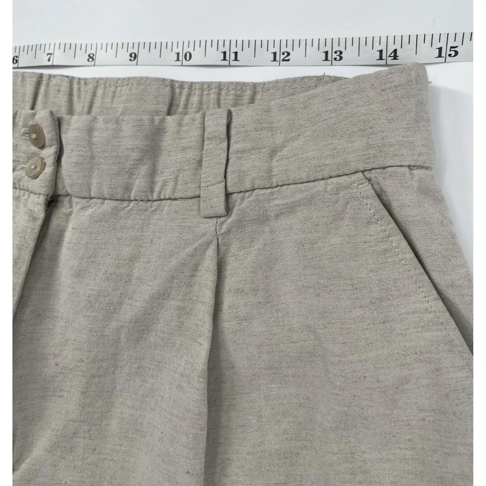 H&M Womens Linen Blend Crop‎ Tan Wide Leg Pants Casual Boho Beachy Resort Size 8